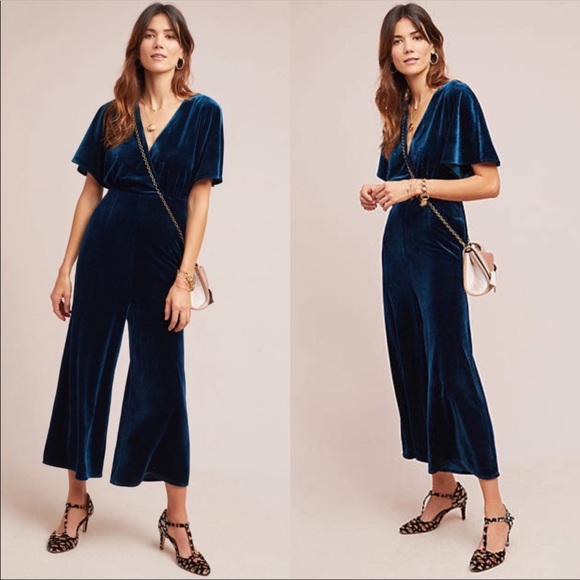 Anthropologie Pants - Anthropologie Luna teal velvet jumpsuit by Greylin
